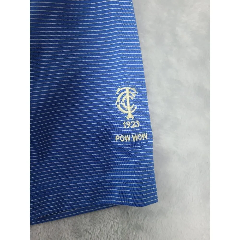 Donald Ross Shirt Mens Large Blue Pin Stripe Polo Golf Performance‎ Logo